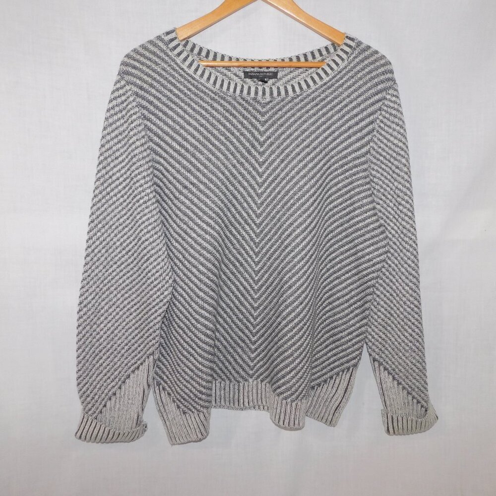 Banana Republic Gray Jacquard Chevron Stripes cotton Sweater Womens XL